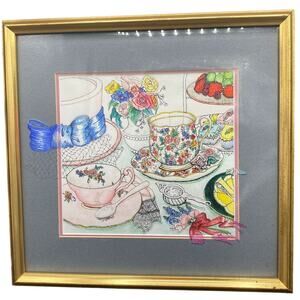 Talley art Tiley's tea treasures framed art wall hanging